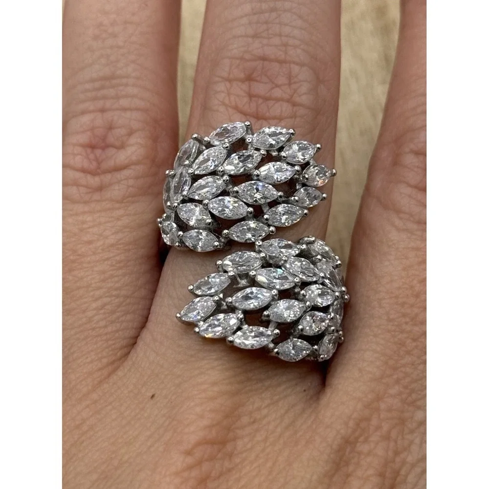 FZN‎ Sterling Silver CZ Wing Ring Size 8.5 Marquise Cluster Statement